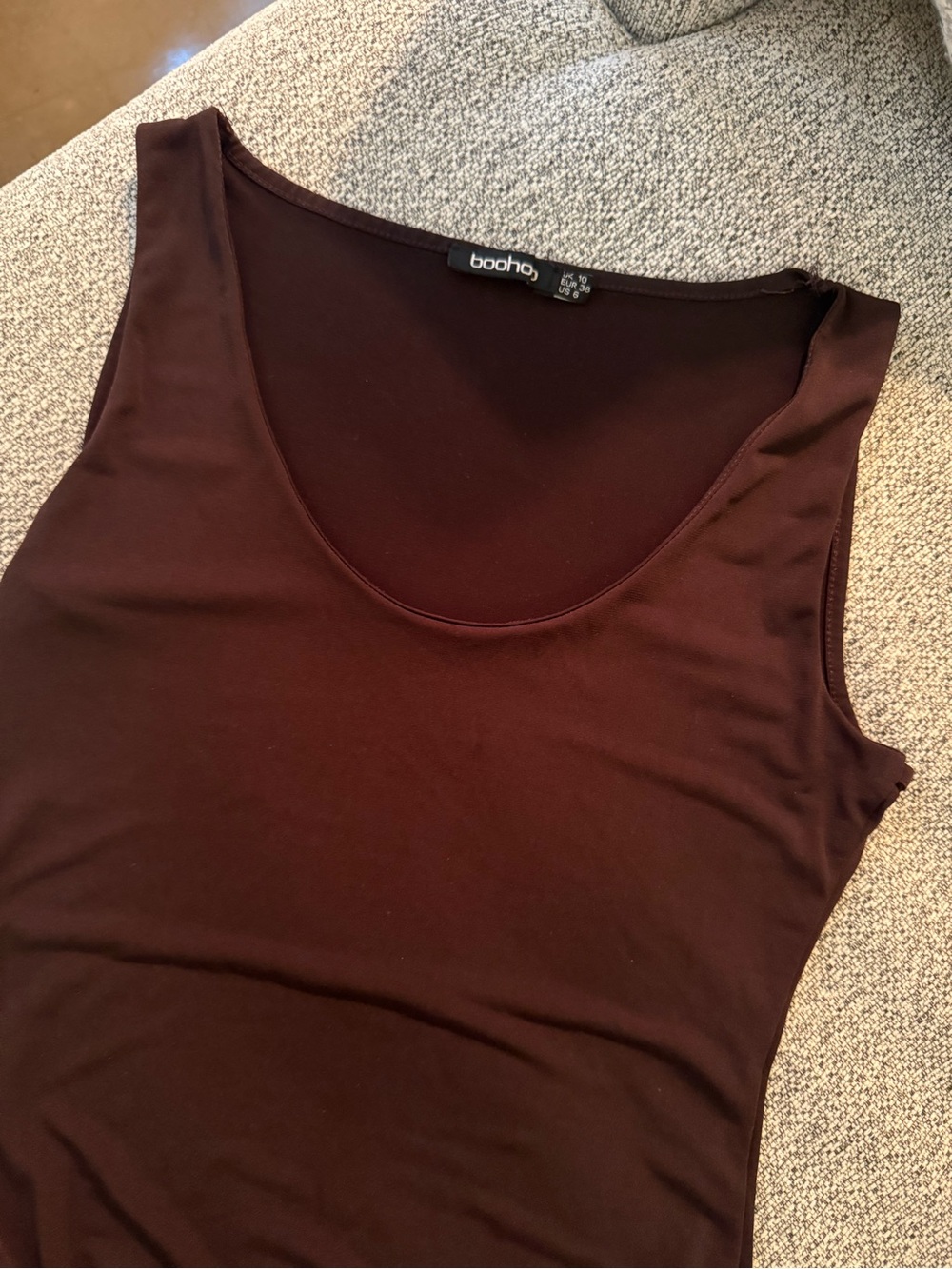 Boohoo Deep Brown Scoop Neck Tank Bodysuit
